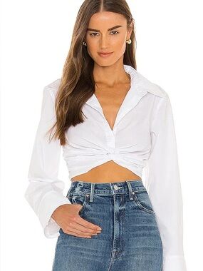 L'Academie Zofia Botton Down Top in White with a Knot Feature